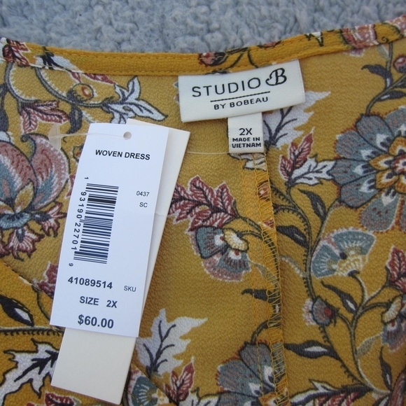 Studio B Dress by Bobeau Angel‎ Sleeve Wrap Womens 2X Yellow  Floral Hi-Lo Hem - Picture 7 of 14